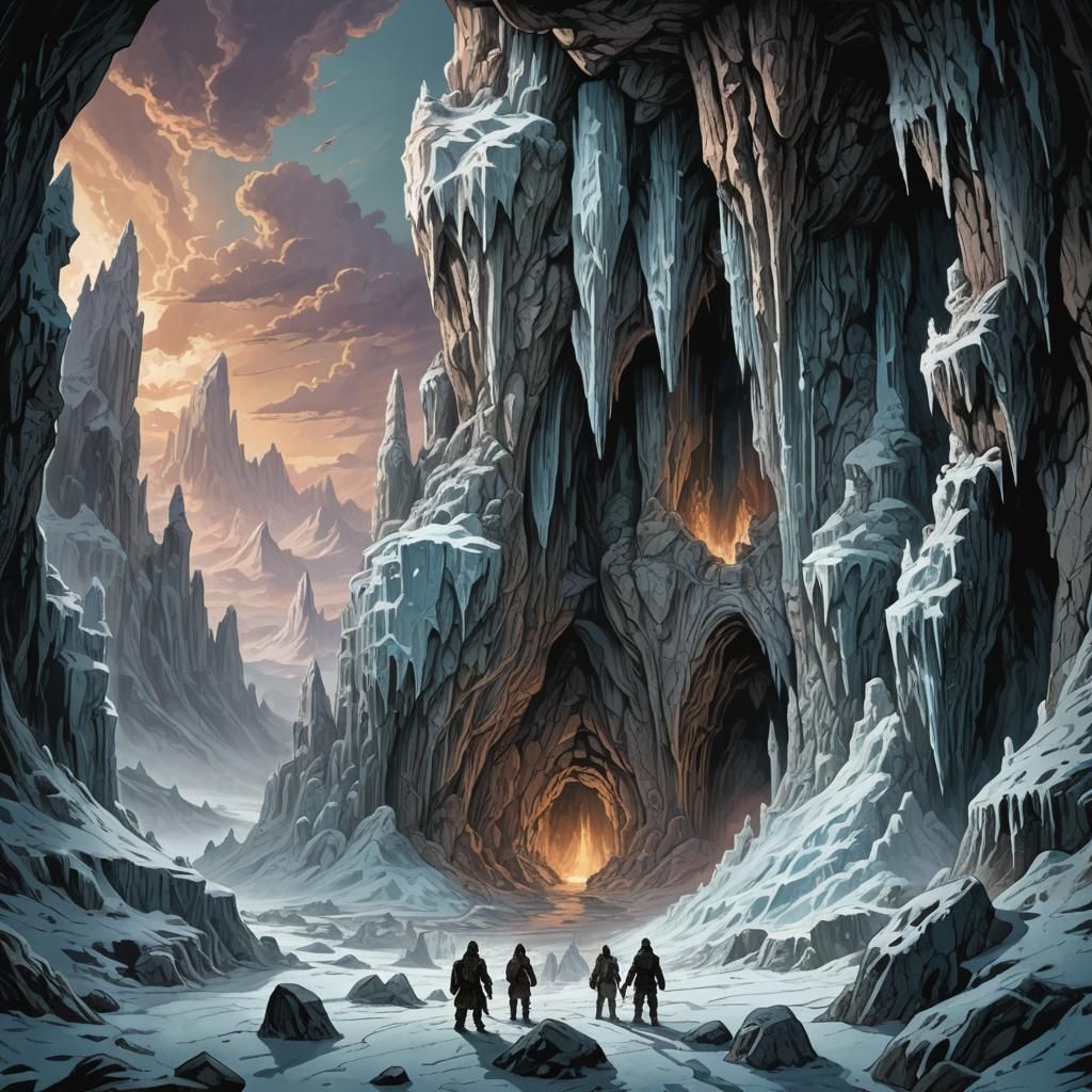 Icy Cave Entrance in Retro D&D Style
