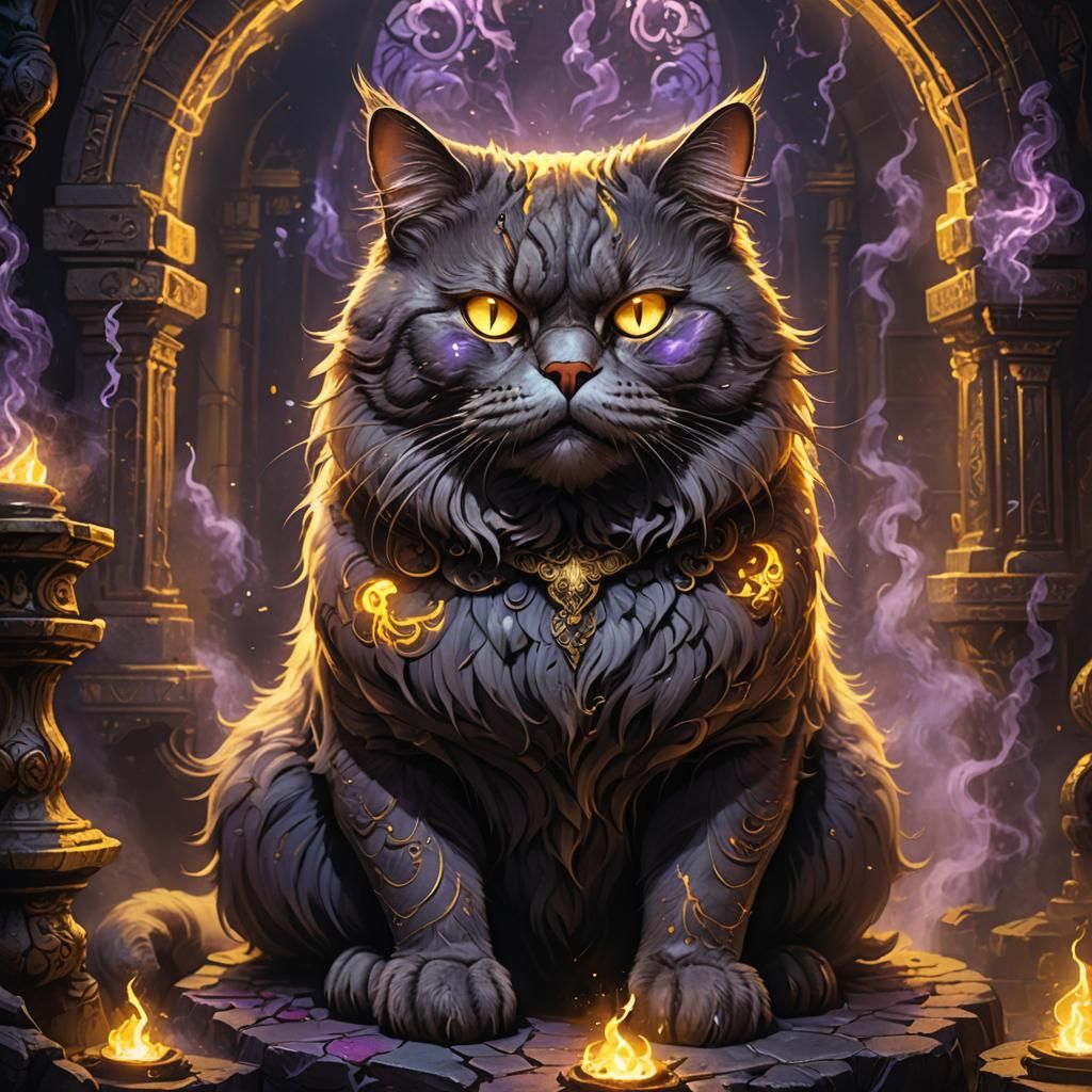 Mystical Dark Fantasy Ugly Cat in Chamber