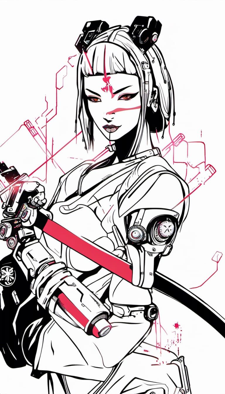 Cyberpunk Warrior with Neon Katana