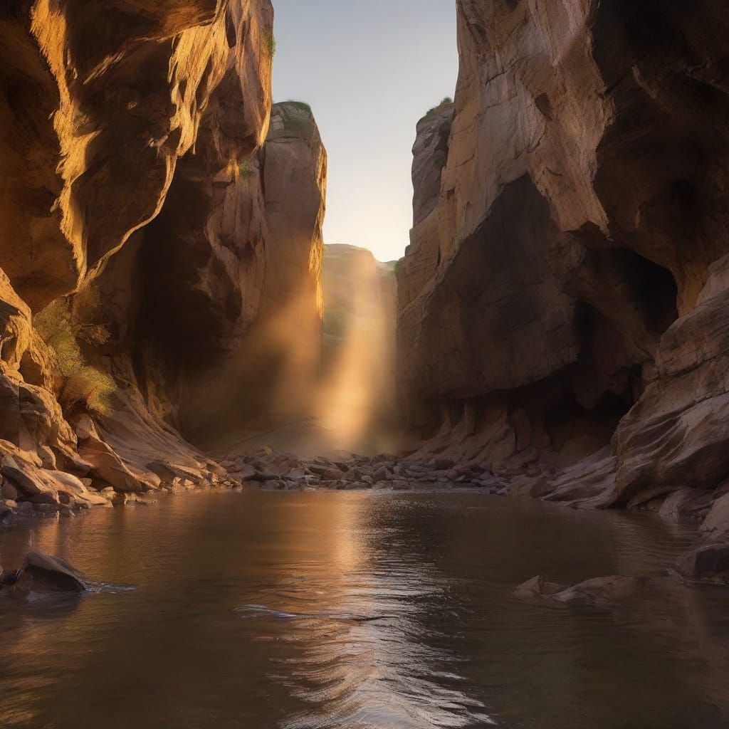 Sunrise Over Golden River: Hyperrealistic Landscape Photogra...