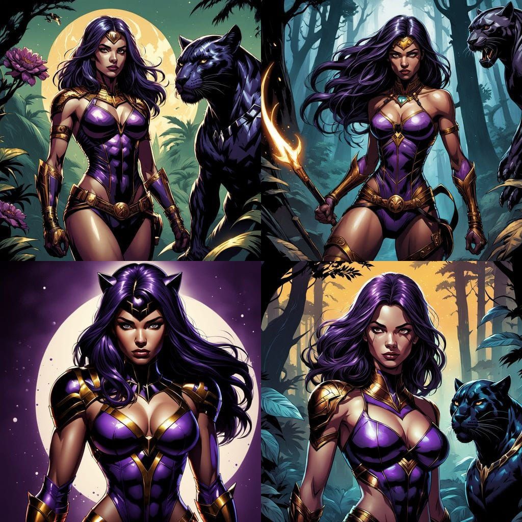 Fantasy Young Woman in Regal Purple Bikini with Majestic Bla...