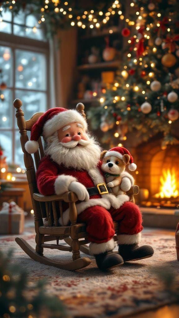 Festive Santa with Dog in Cozy Christmas Lounge