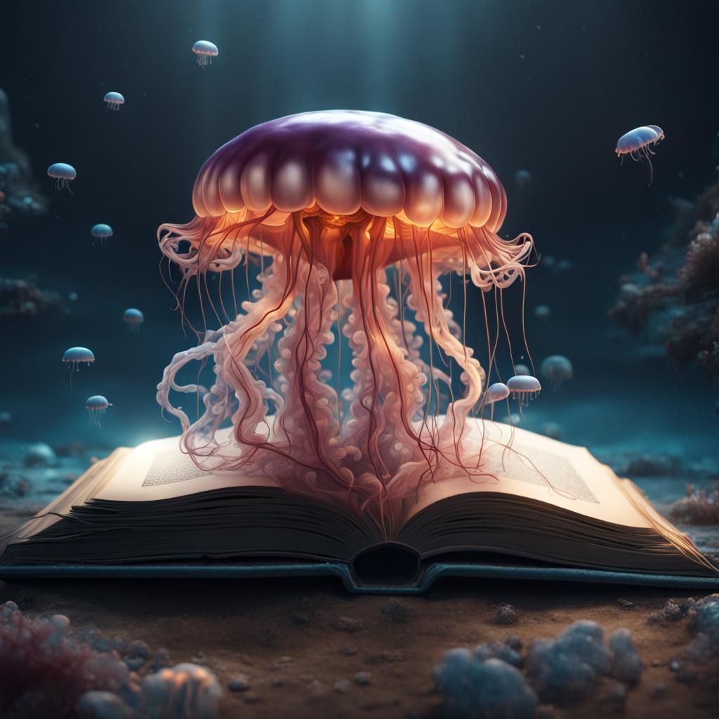 Jellyfish Emerges from Book: Fantasy Concept Art