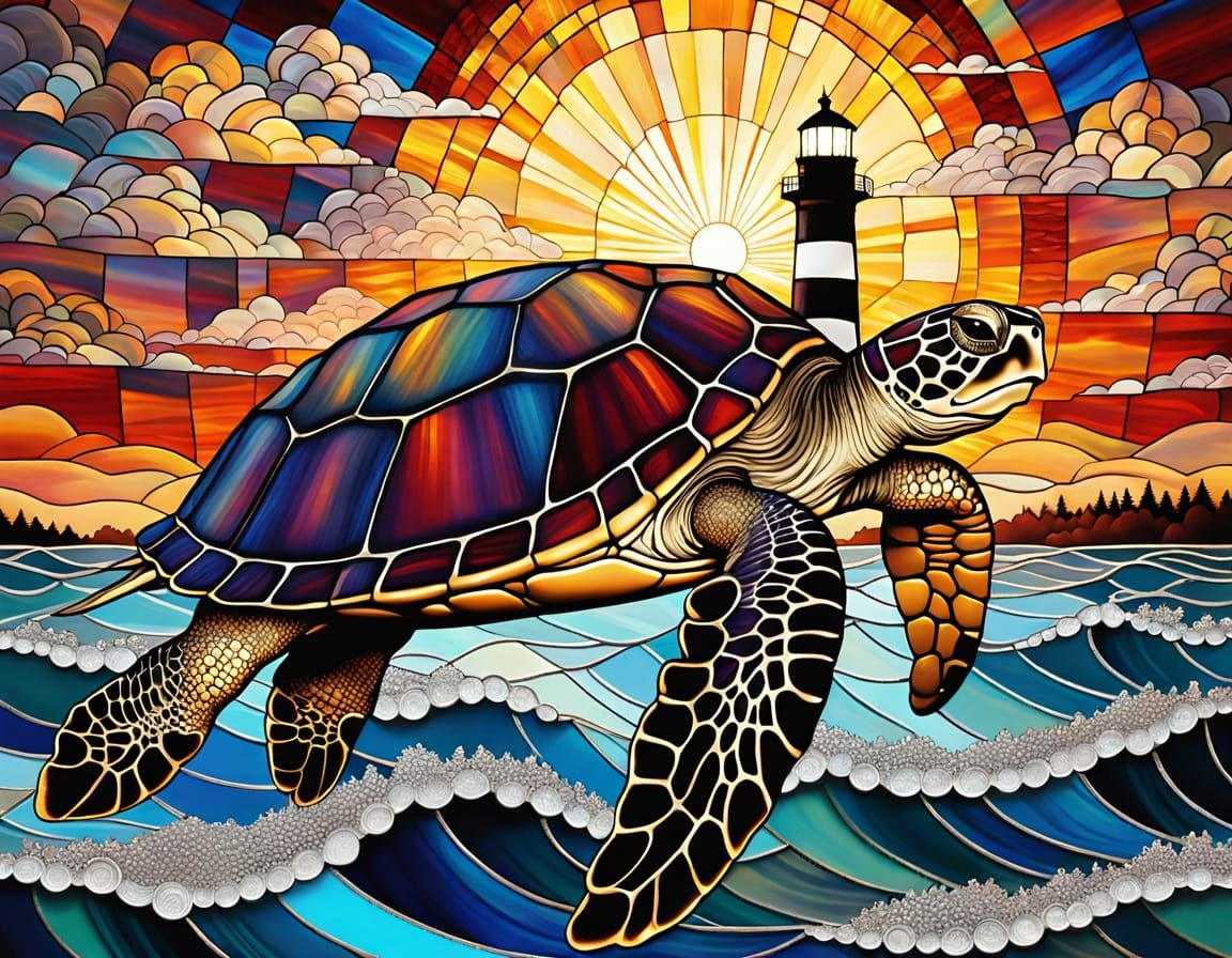Tiffany Stained Glass Turtle Island