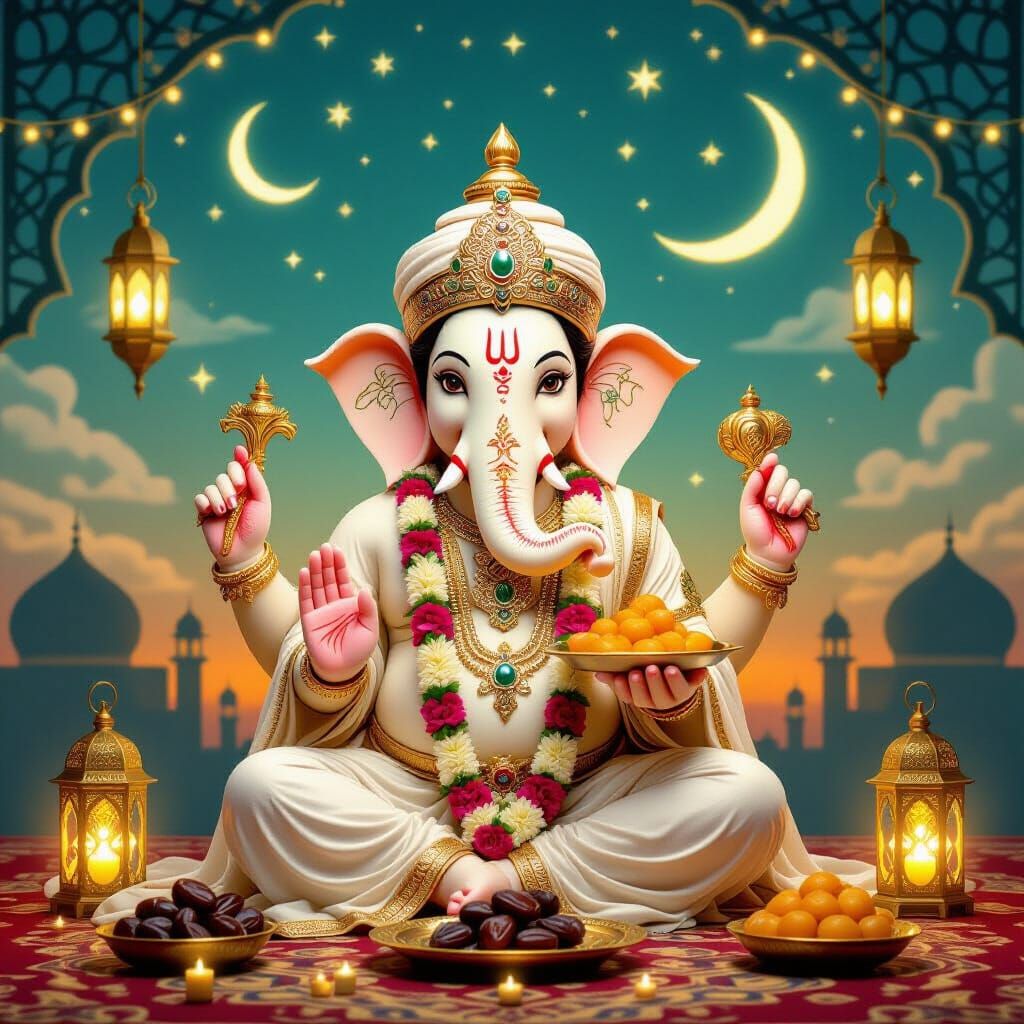Ganesha Celebrates Eid: Mughal Art Style