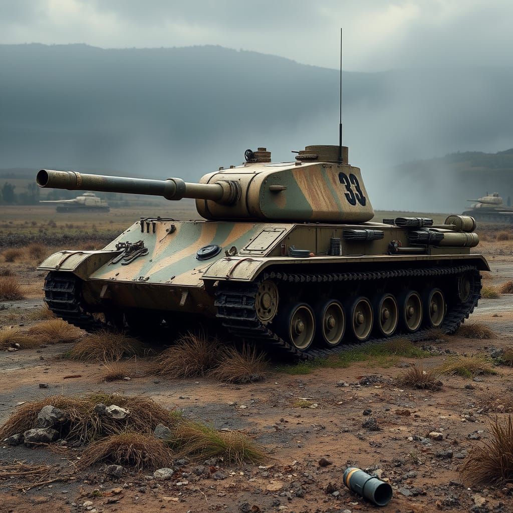 Weathered Italian Tank in a Battle-Scarred Landscape