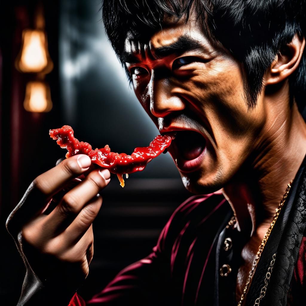 Bruce Lee eating BBQ