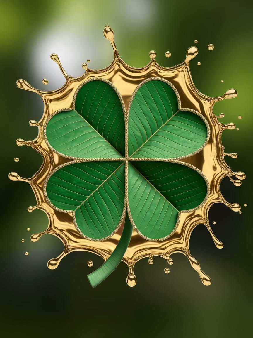 Golden Four-Leaf Clover in Liquid Gold