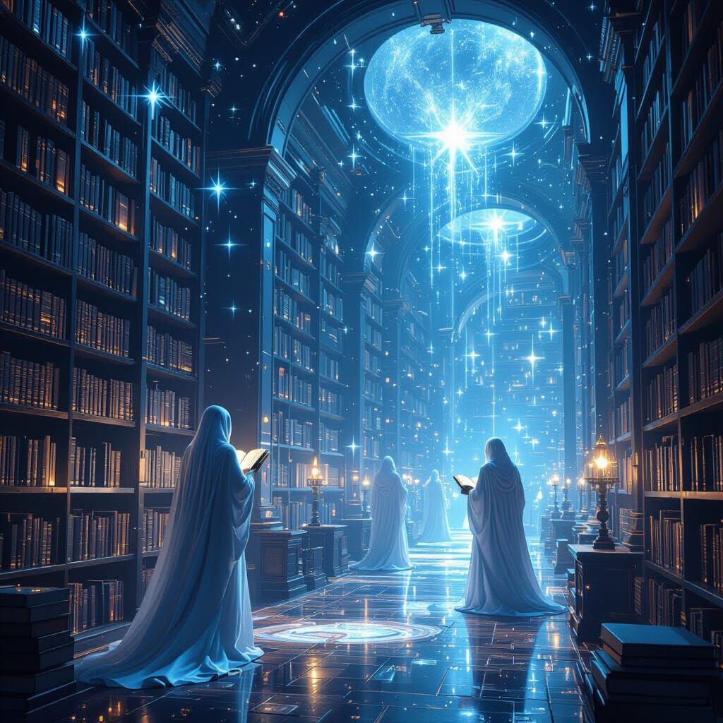 Celestial Library Among Stars as Digital Art