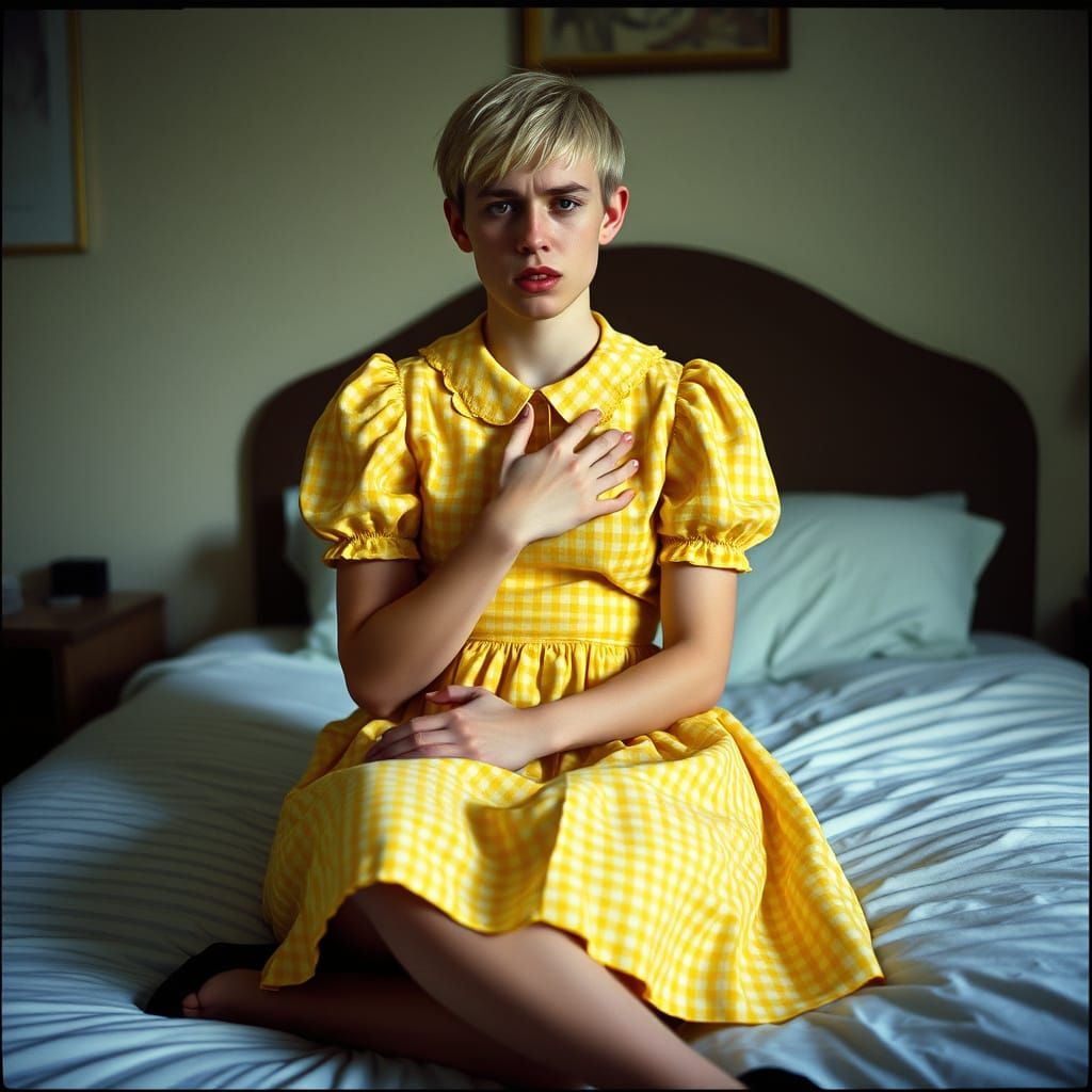 Elegant Man Conveys Vulnerability in Yellow Gingham