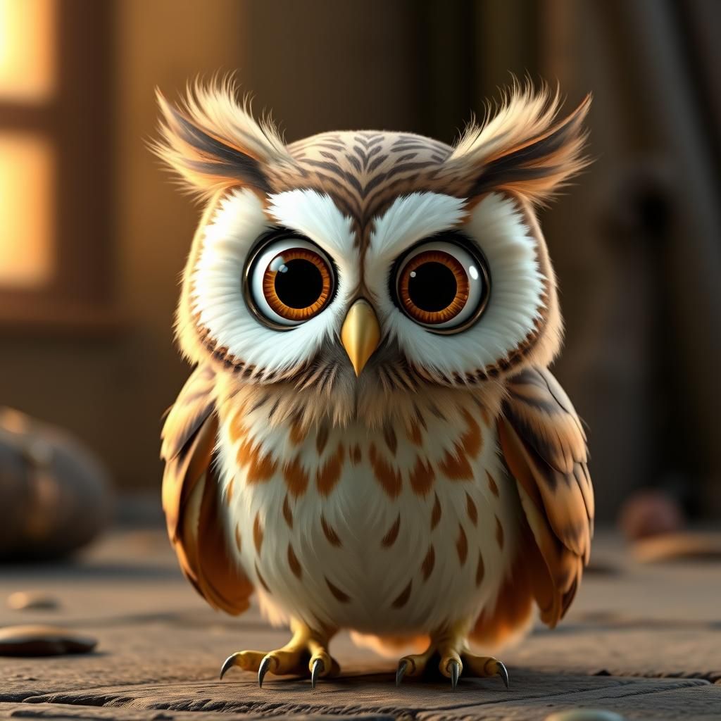 Adorable Owl as Pixar Character in Action