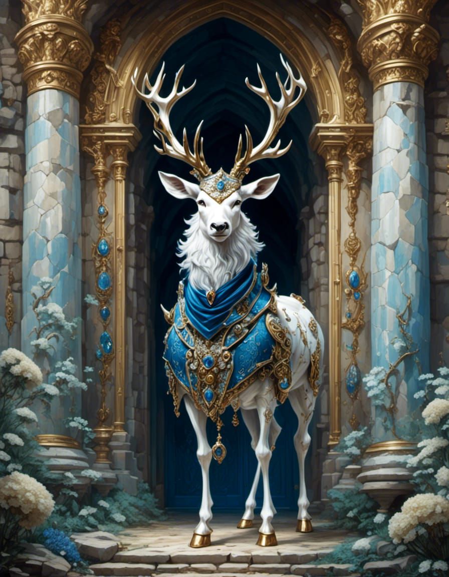 Armored Stag Noble in Front of Castle