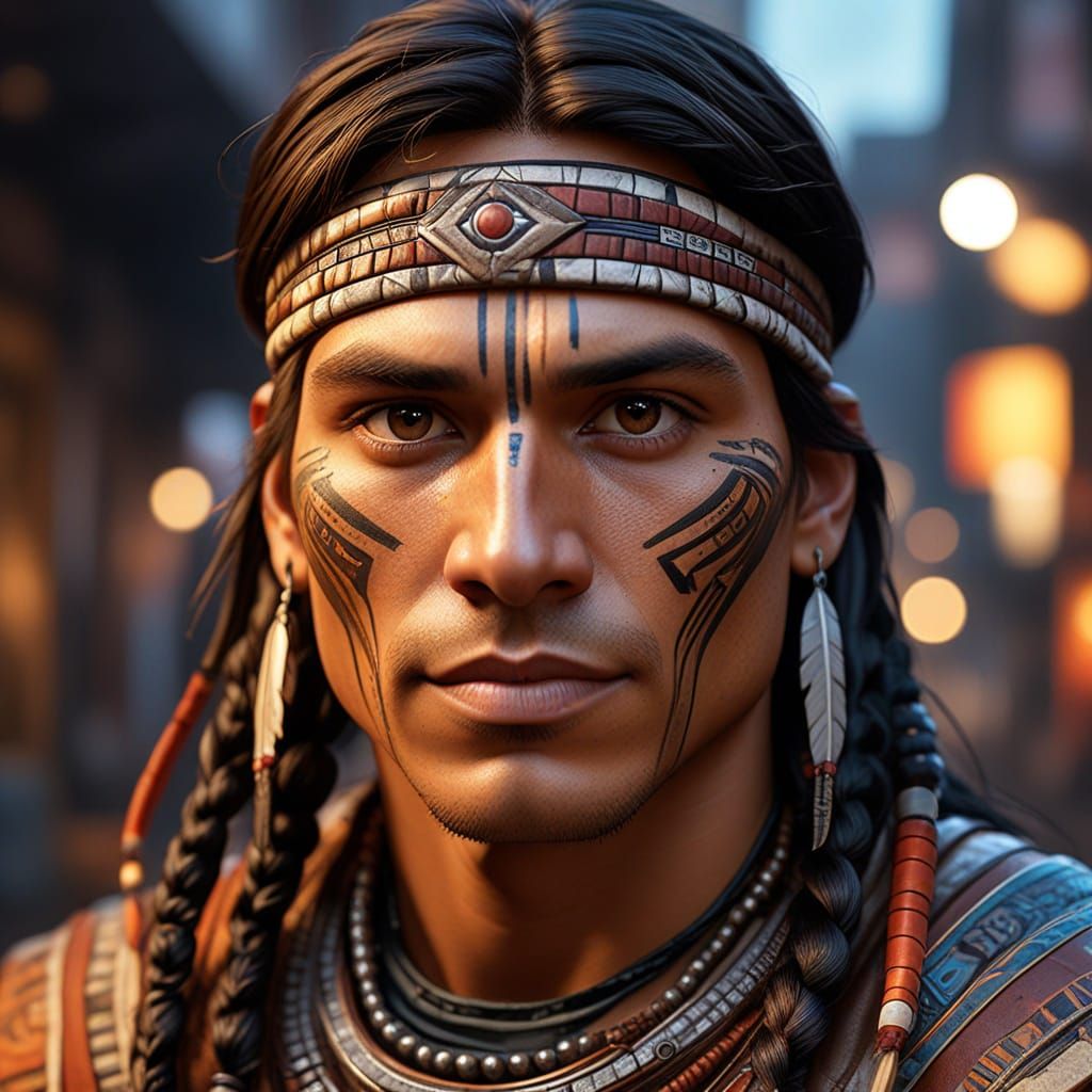 Native American Warrior in Traditional Regalia