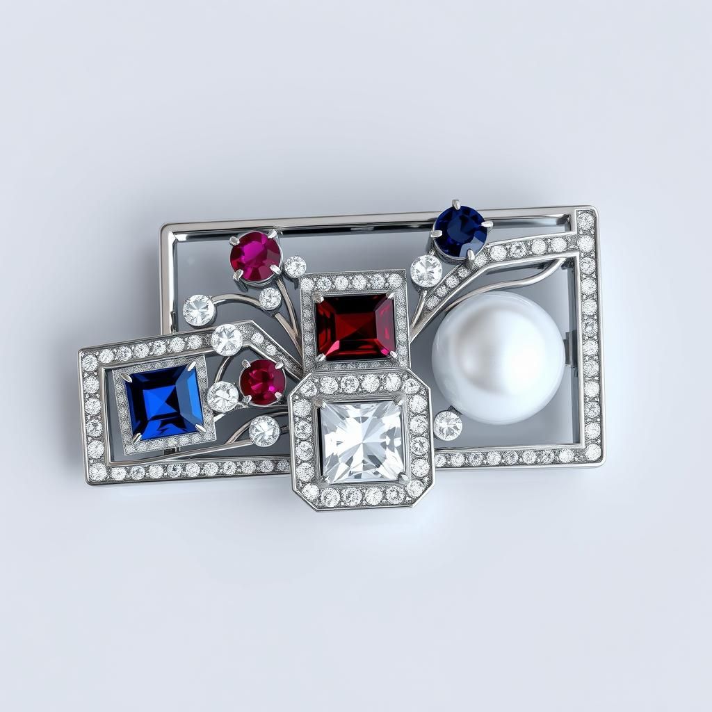Art Deco Platinum Brooch with Precious Gems
