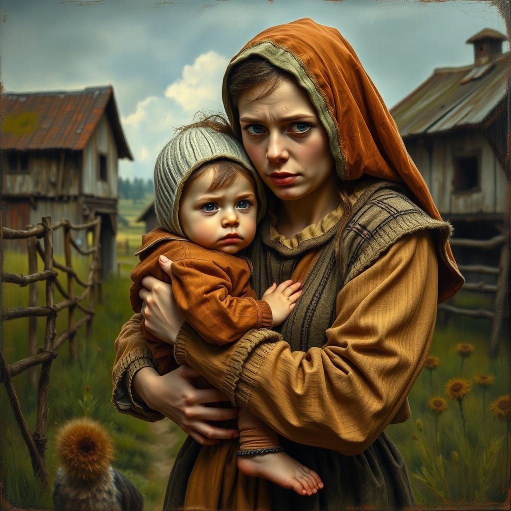 Mother and Child Fleeing Revolution: Petro-Vodkin Style