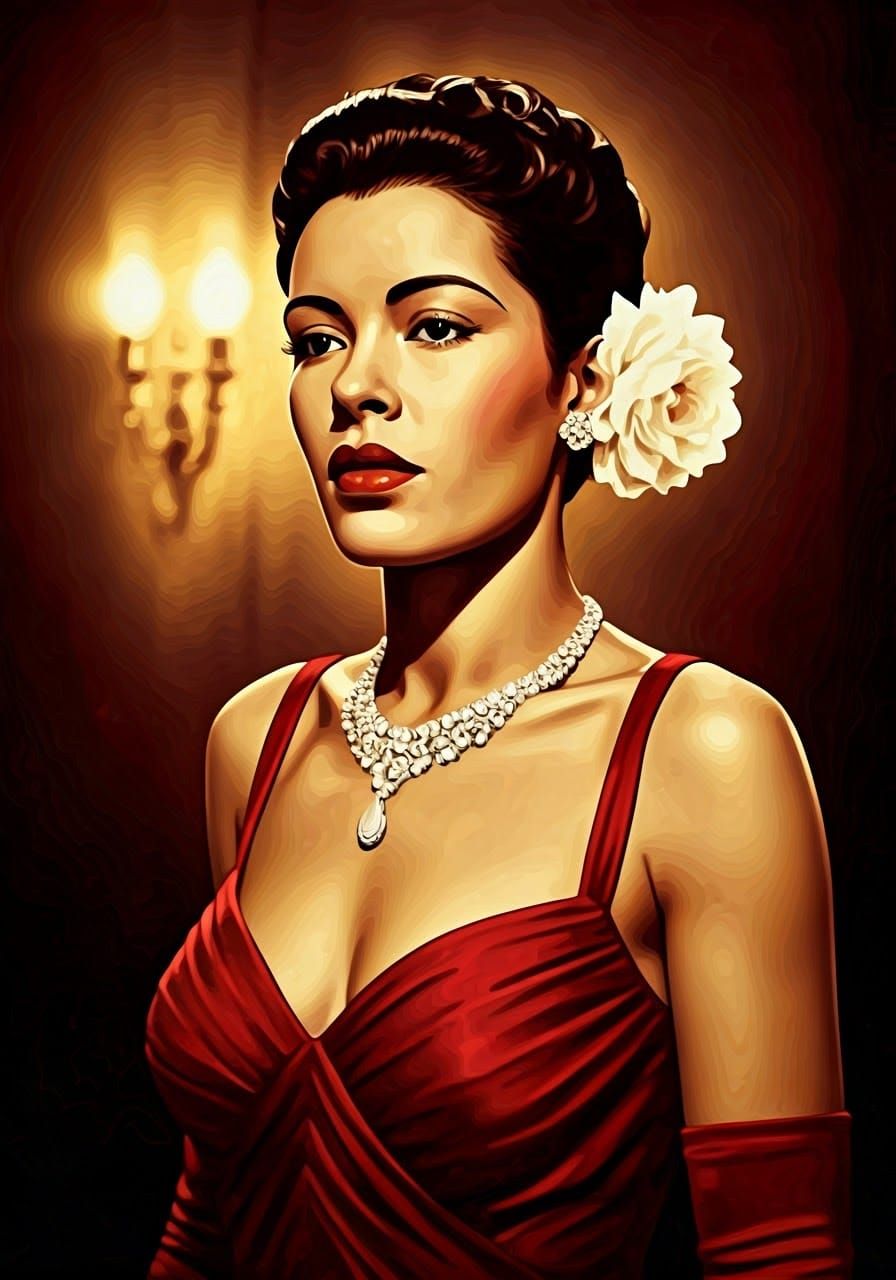 Billie Holiday in Red: Glamour in Film Noir Style