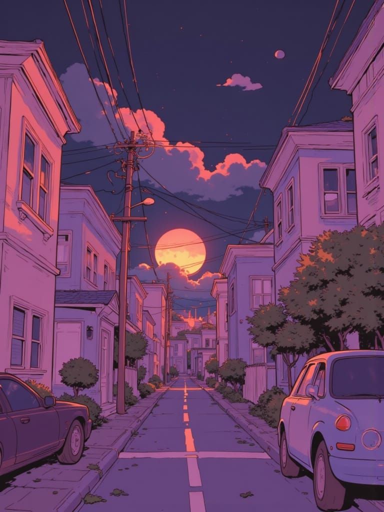 Sun-Smudged Peach Moon Over City at Night