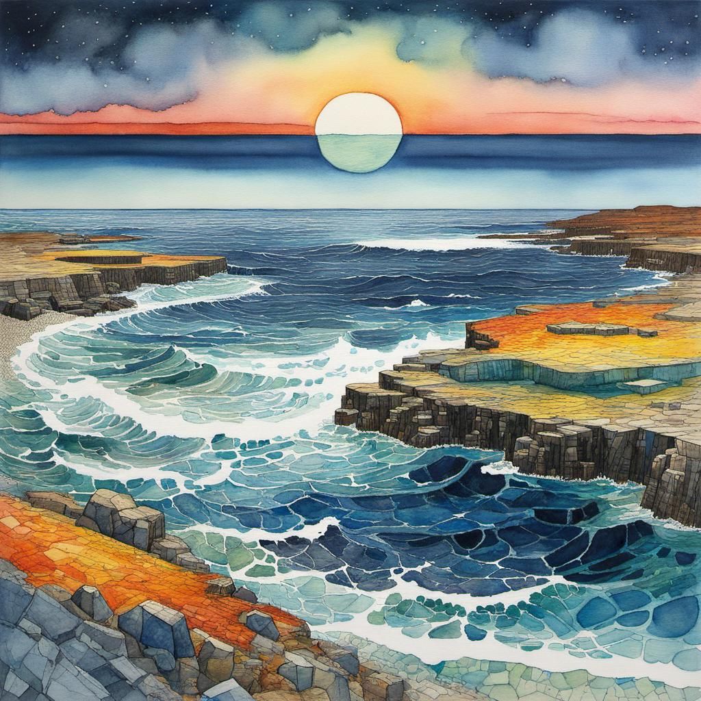 Watercolor Seascape with Galleon in Art Brut Style