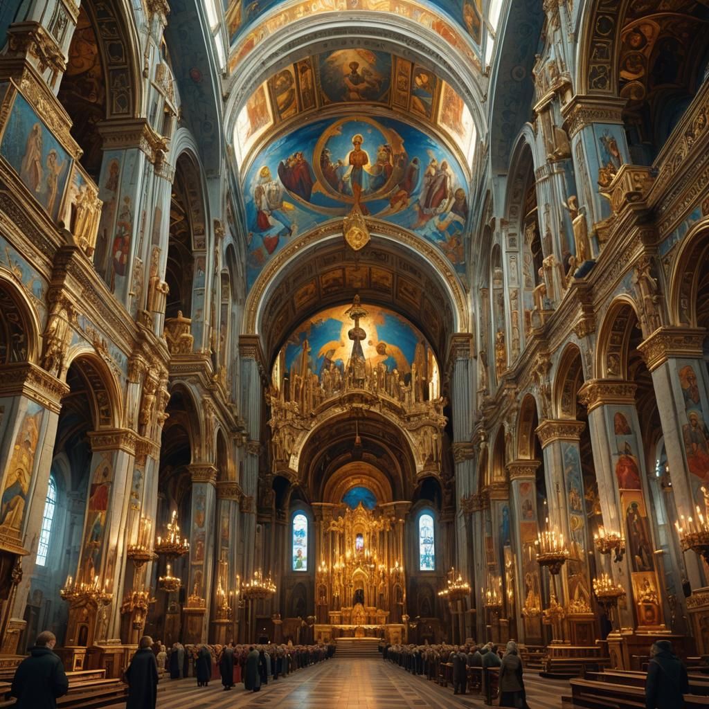 Majestic Cathedral Interior Inspired by Russian Orthodox Art