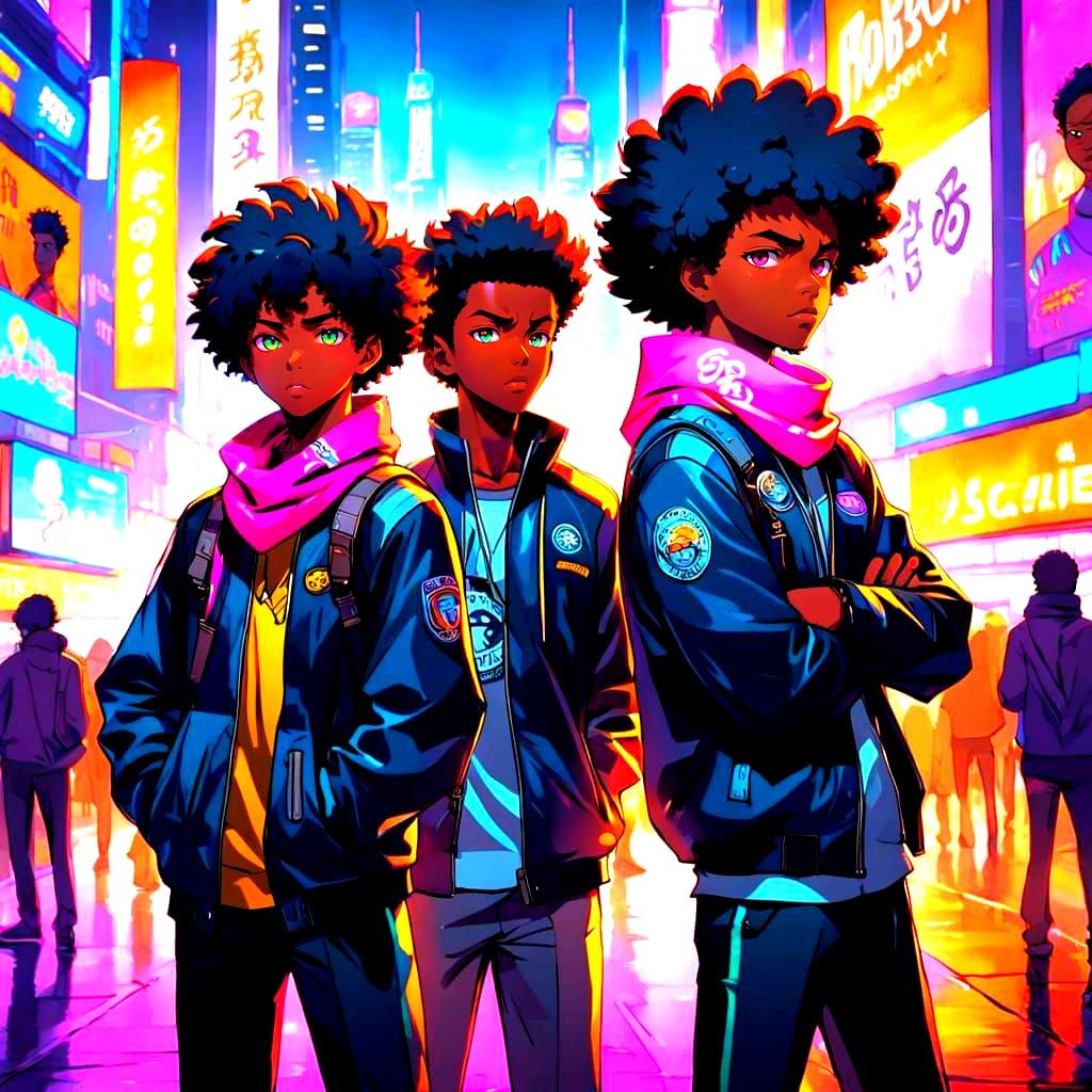Teenage Boys Stand Out in Neon-Lit City Streets