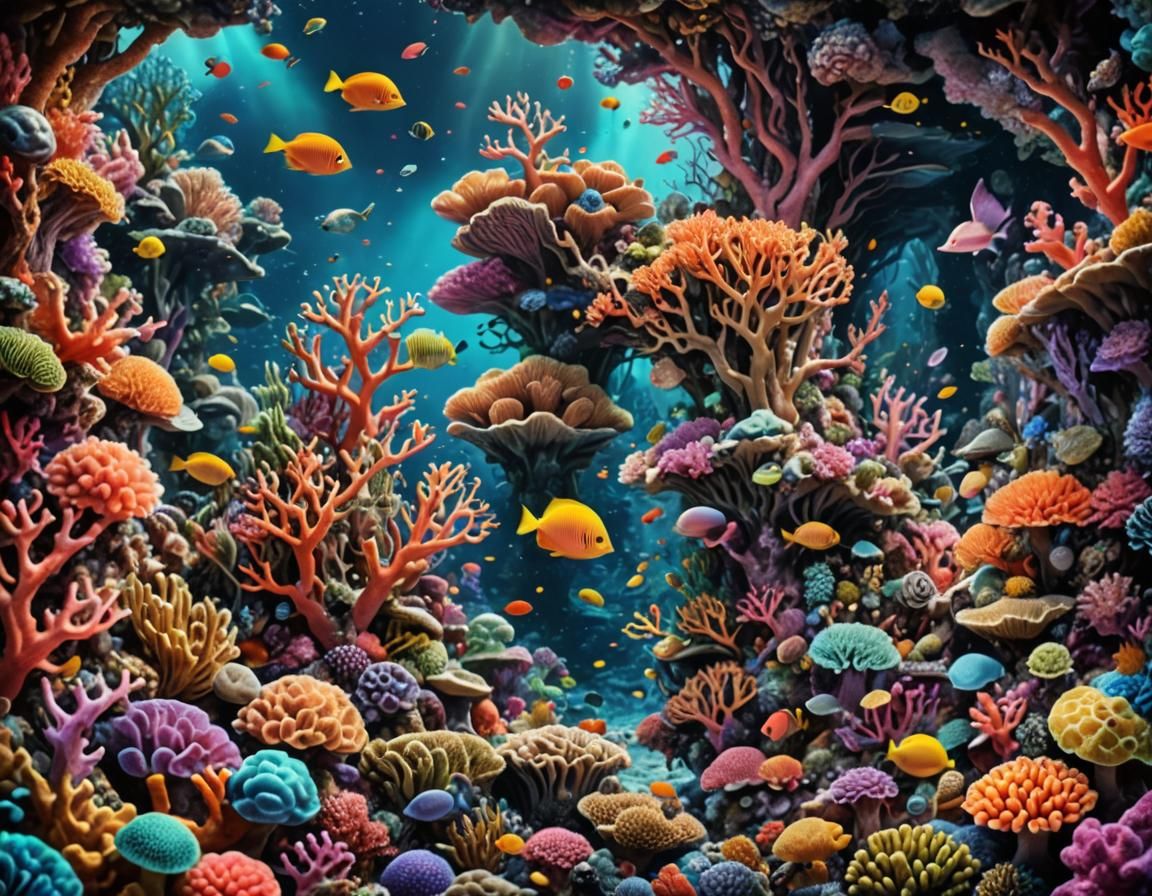 Colorful Coral Reef: Hyperrealistic Fairytale Illustration