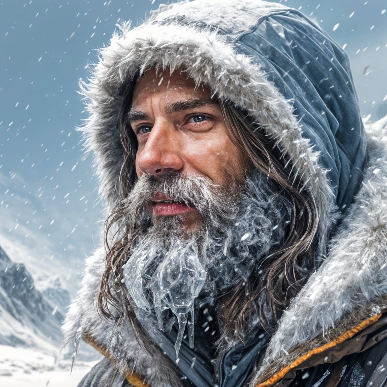 Icy Portrait: Man in Winter Base Camp