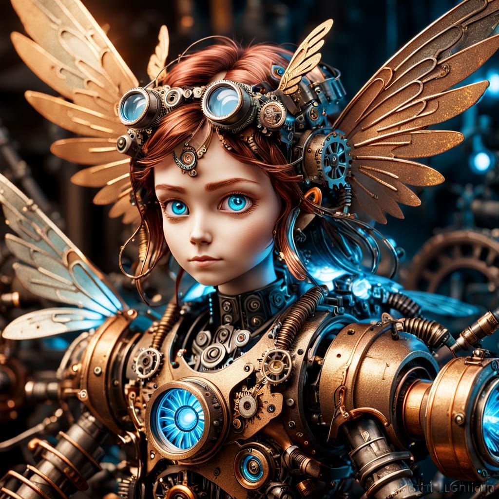 Steampunk Mechanic Fairy Repairs Engine