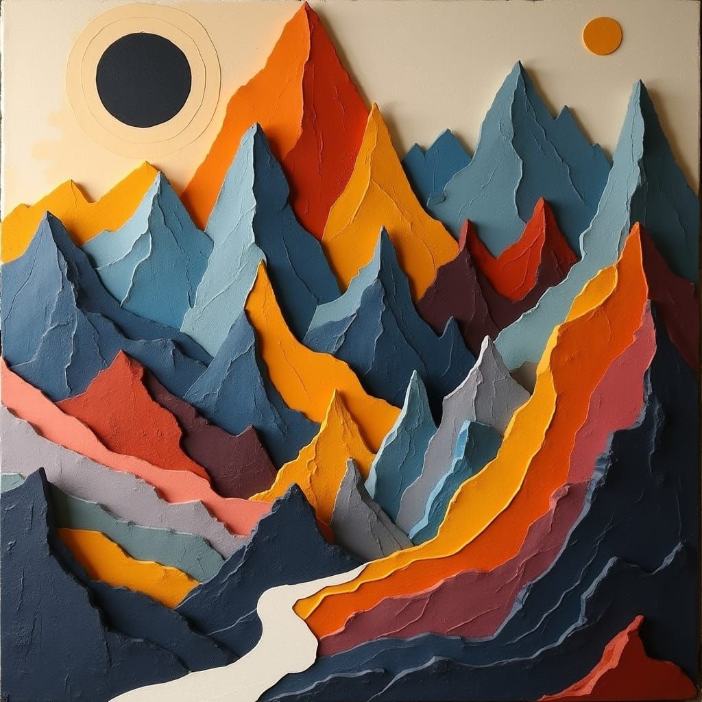 Abstract Mountain Bas Relief in Op Art Style