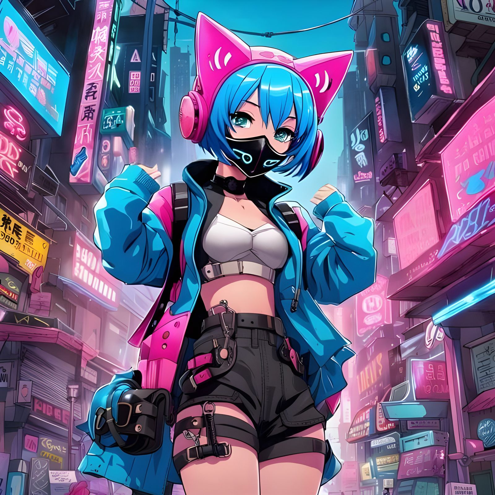 Cyberpunk Anime Girl in Neon Clutter