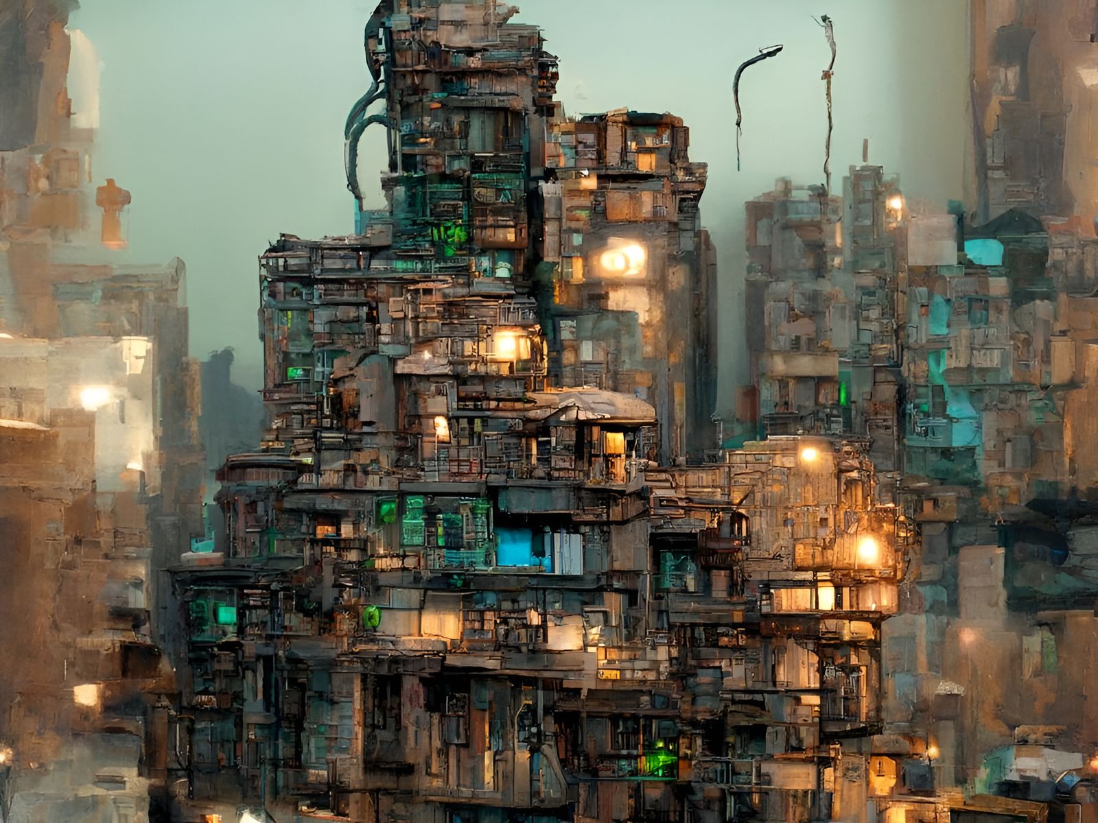 Futuristic Alien Slums in Cyberpunk Style