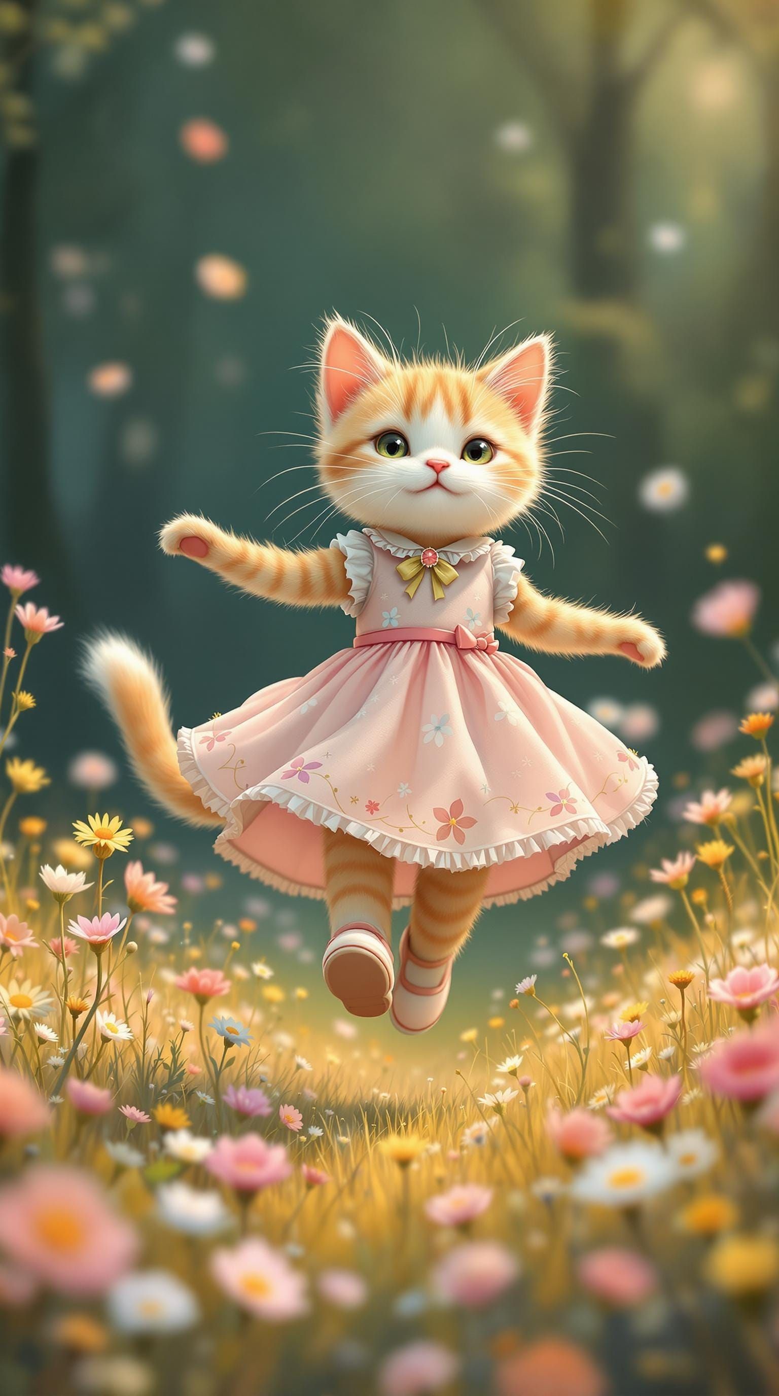 Cute Cat Dancing in Meadow
