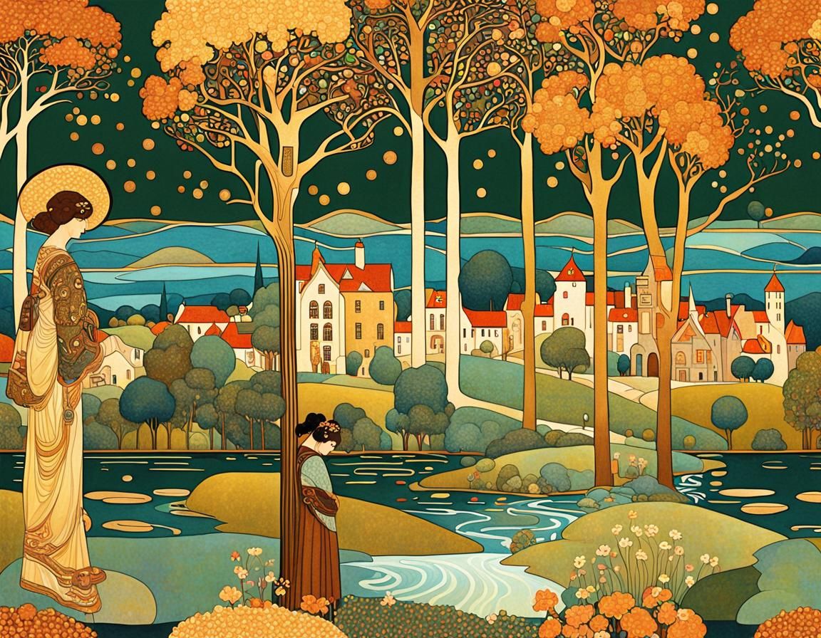 Art Deco Landscape Inspired by Gustav Klimt