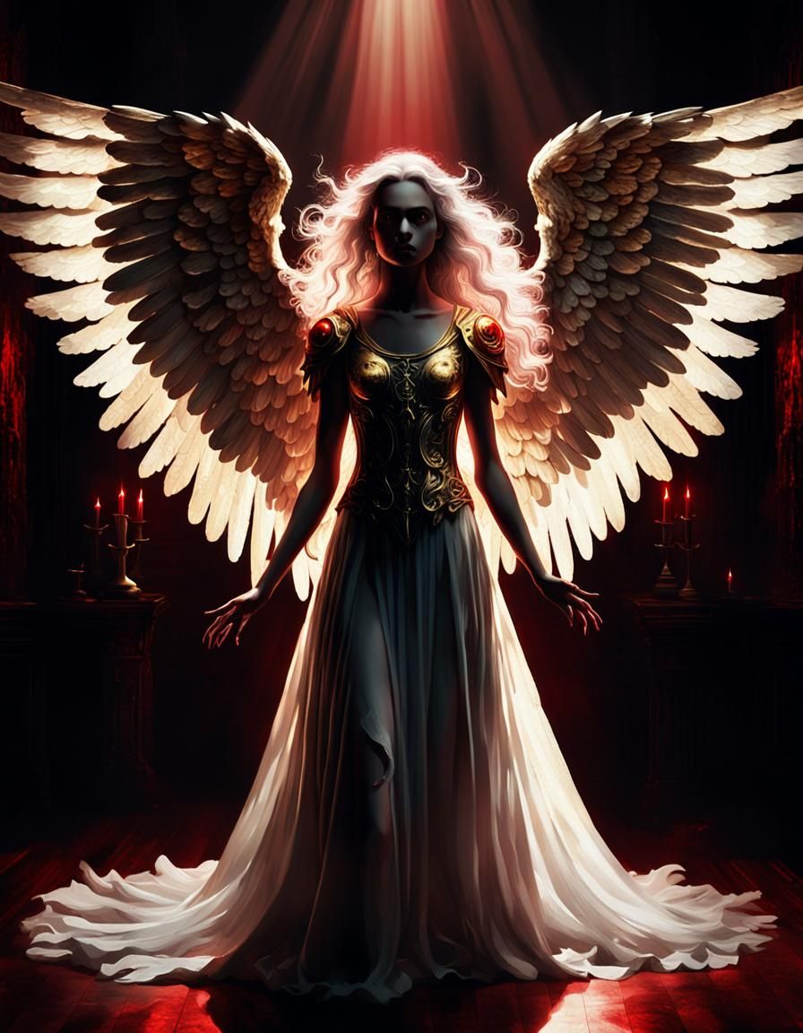 Angel Radiates Light in a Haunting Dark Fantasy Scene