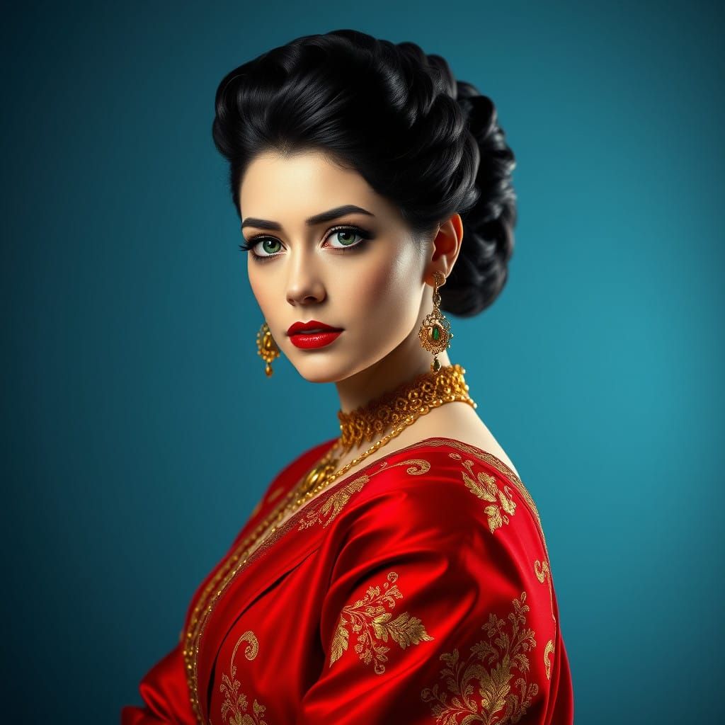 Regal Russian Aristocrat in Crimson Velvet Portrait