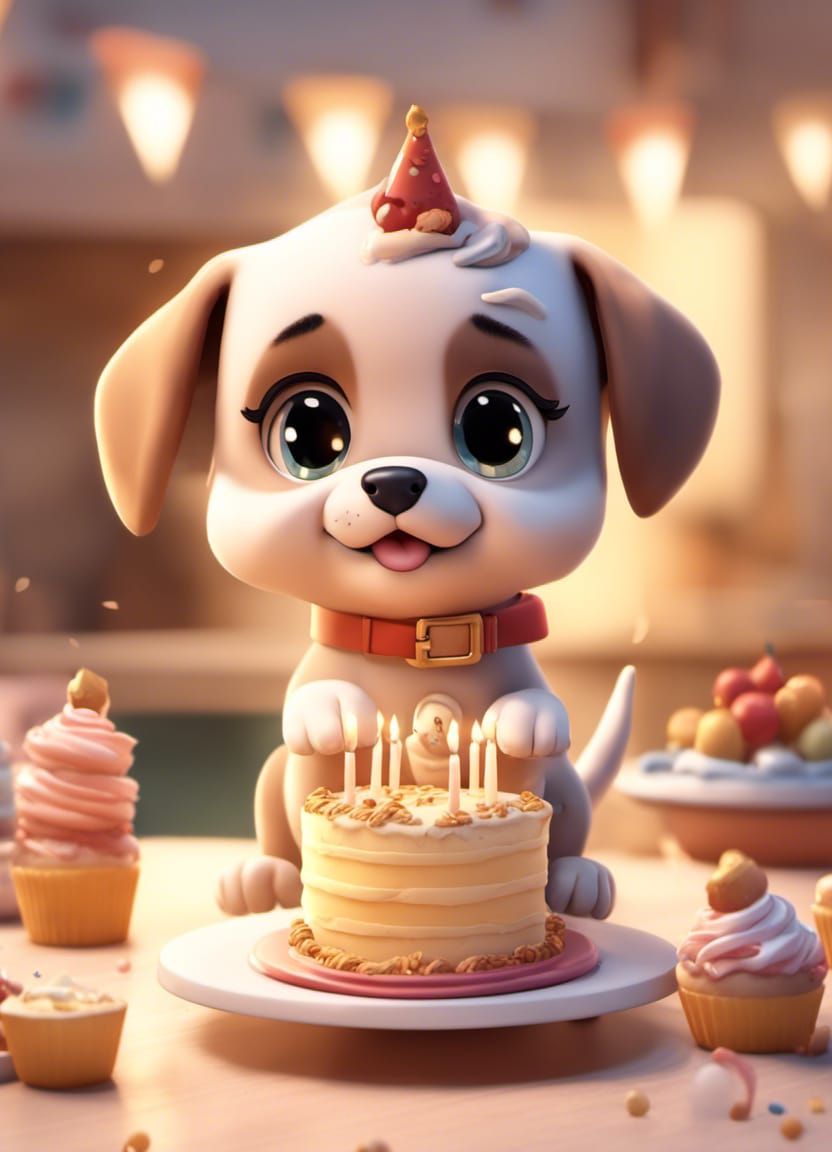 Chibi Puppy Baking Cake: 3D Octane Render