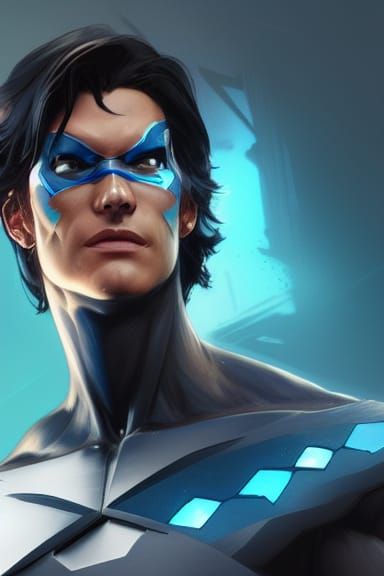 Nightwing Portrait in Hyperdetailed Style
