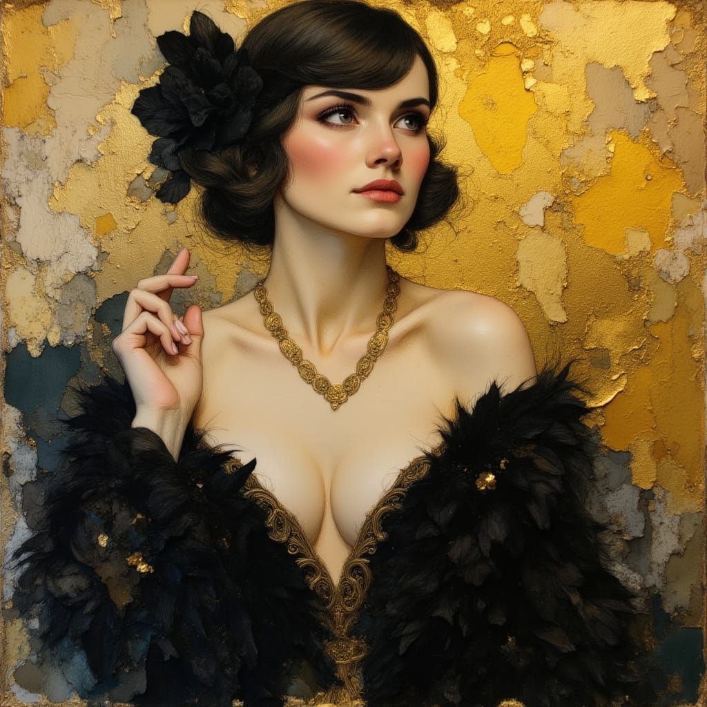 Flapper Portrait in Art Deco Style with Impasto