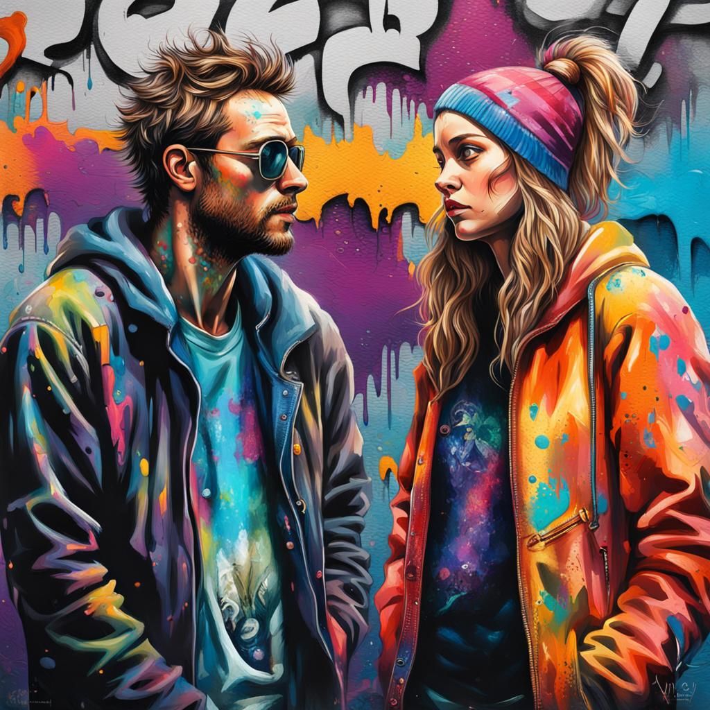 Colorful Graffiti Portrait of Young Parents