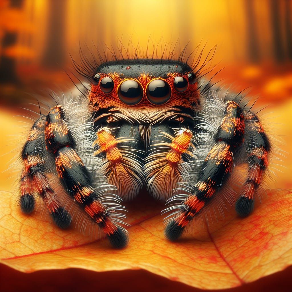Adorable Jumping Spider in Autumn Forest