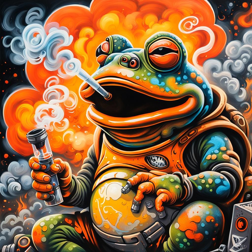 Battle Toads Character Smoking Bong in Graffiti Art