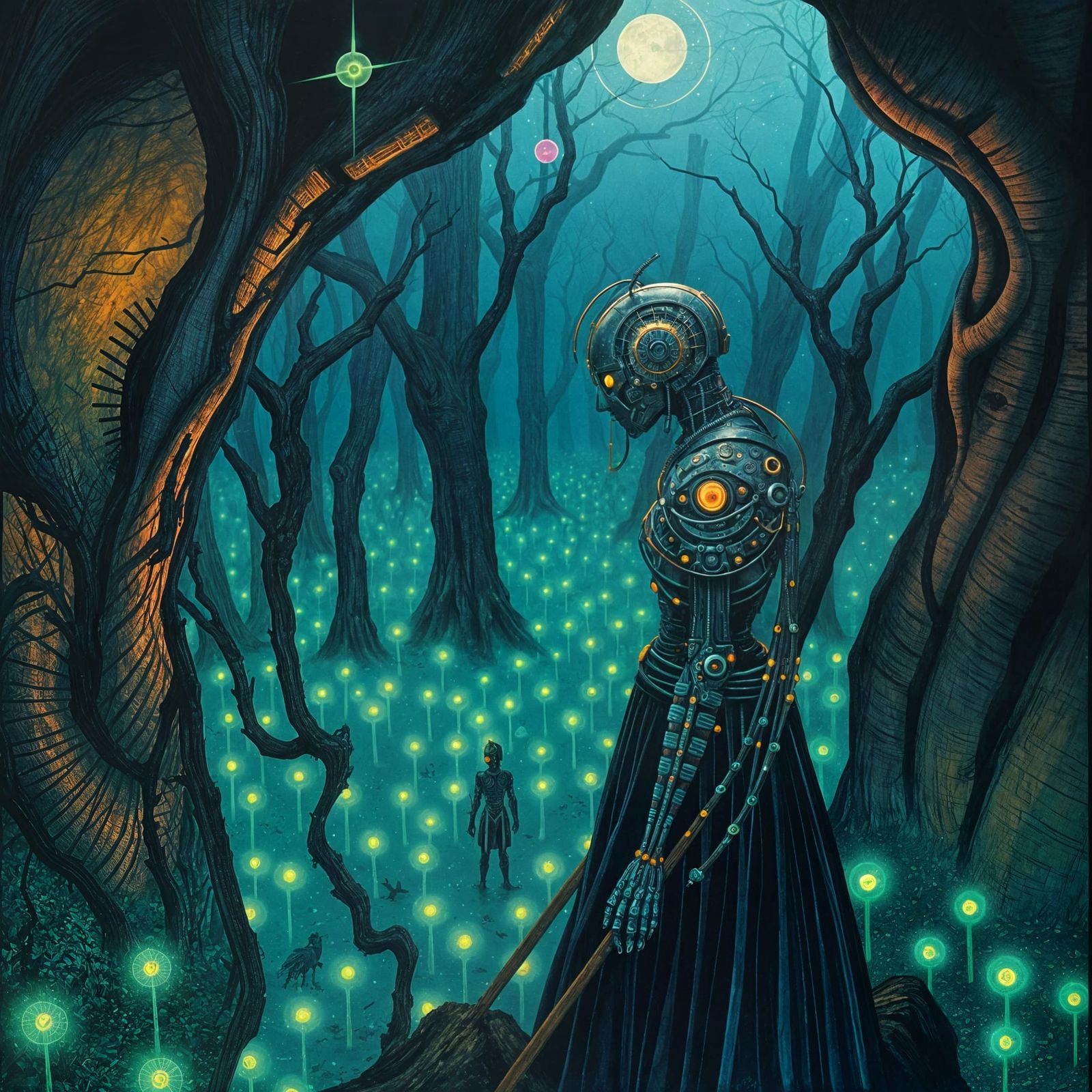 Surrealist Warrior in a Glowing Underground Realm