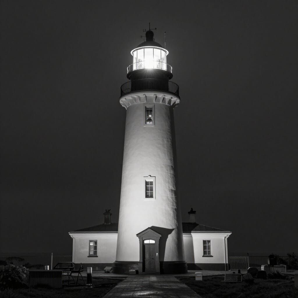 Lighthouse Beam Cutting Through Darkness