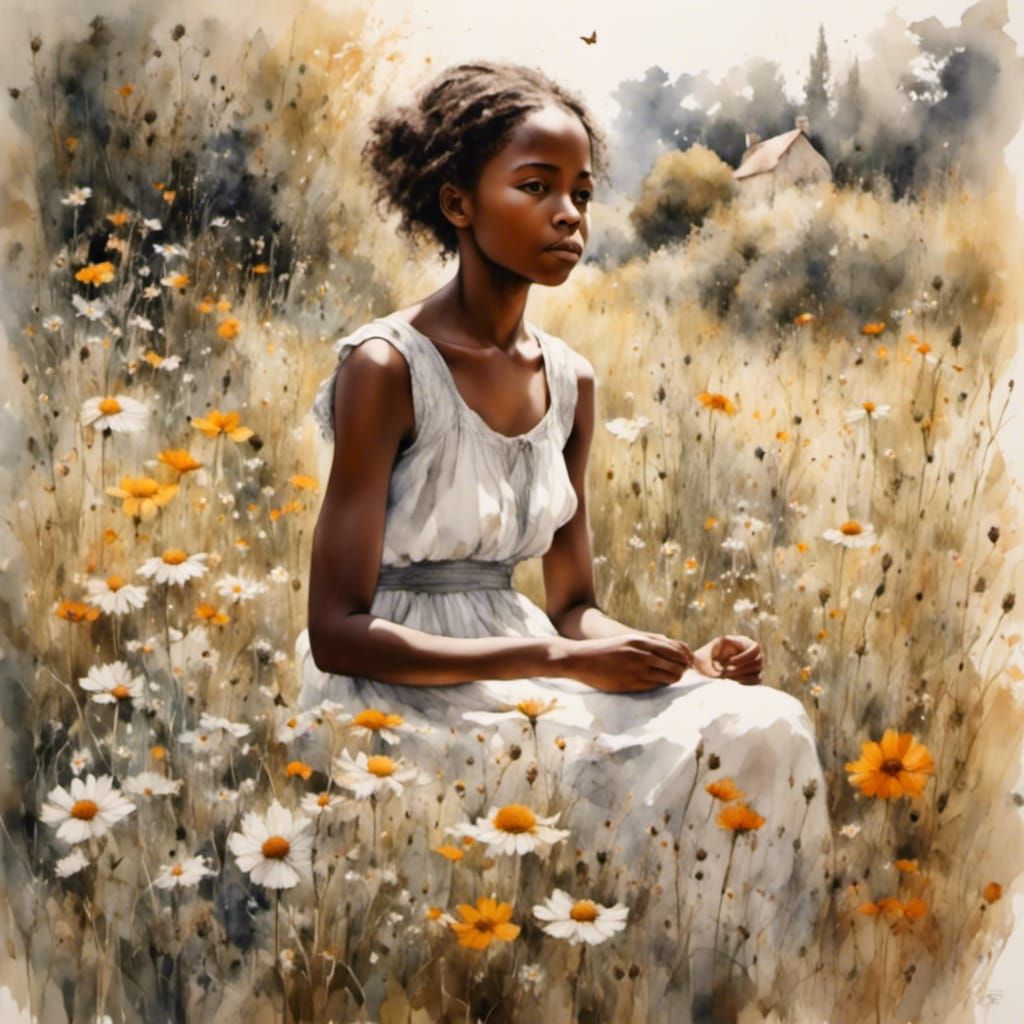 Black Girl in Wildflower Garden: Sketch Art
