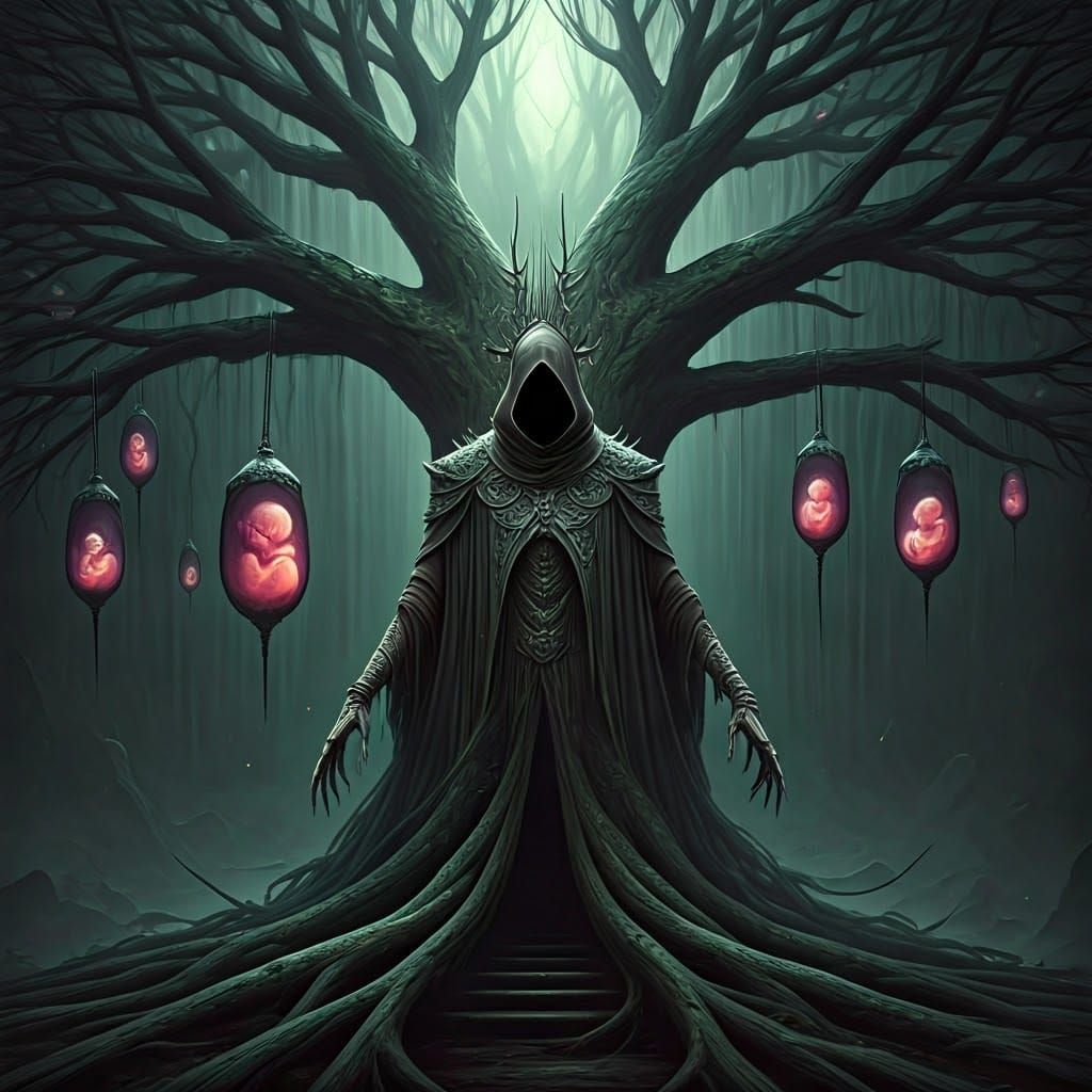 Mystical Tree of Life with Skeletal Figure