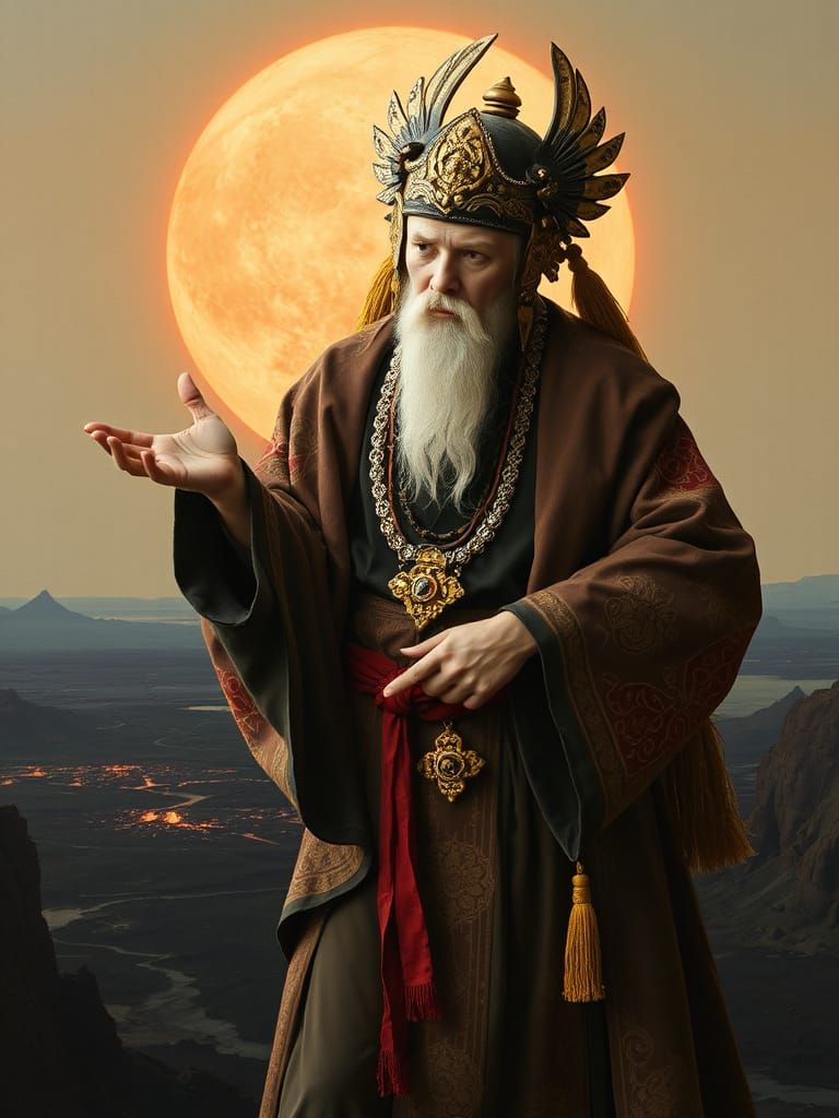 Astral Shaman in Scorched Landscape: Mystical Realism