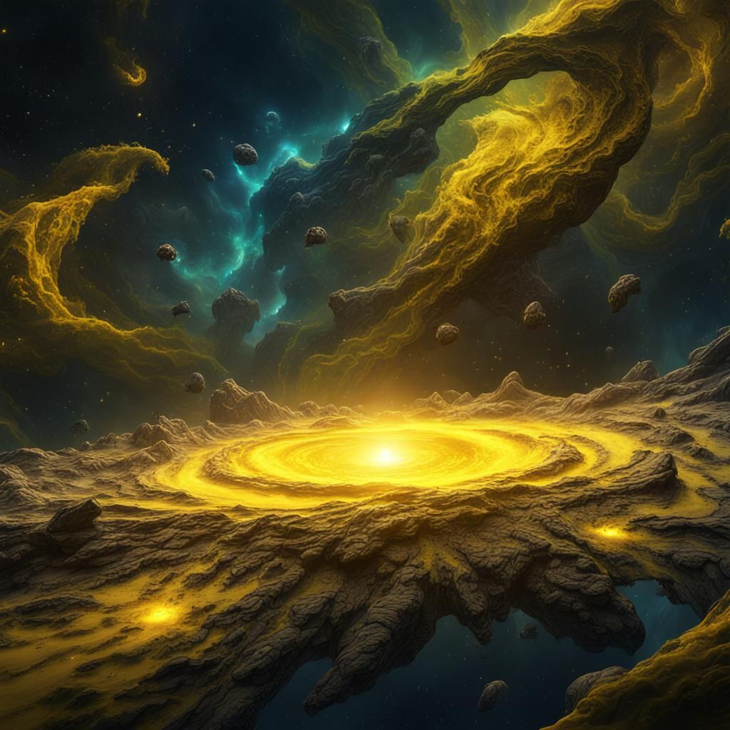 Fantastical Yellow Nebula Galaxy in Deep Color