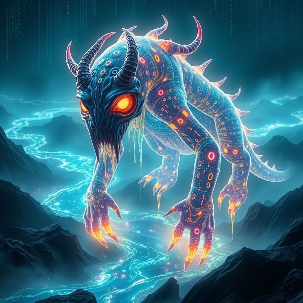 Eldritch Data Creature in Cyber-Neon Glow