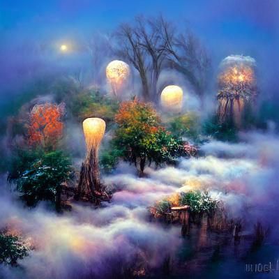 Ethereal Fantasy Forest with Glowing Lanterns