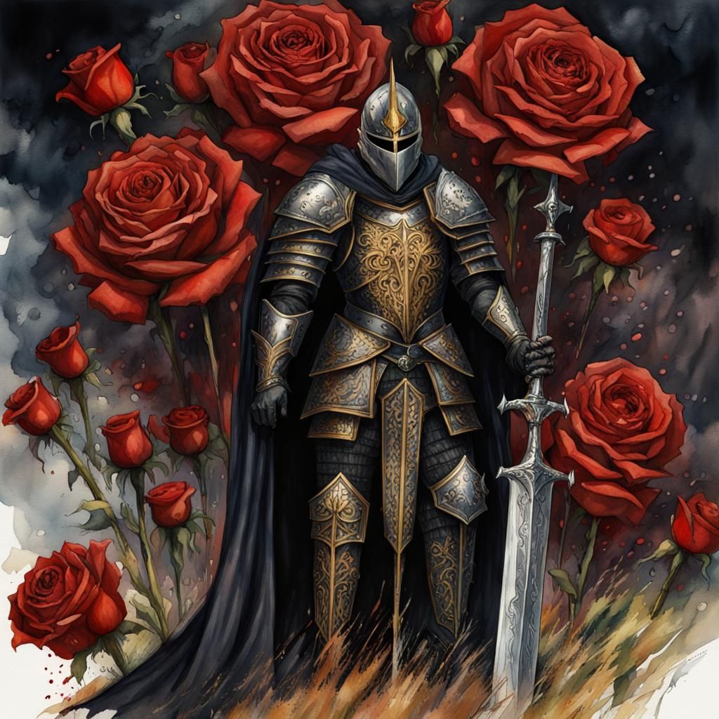 Gothic Knight with Claymore in Dark Fantasy Watercolor
