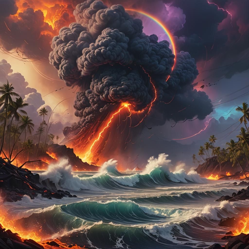 Hurricane Lava Rain Tsunami with Rainbow, a Neon Fantasy